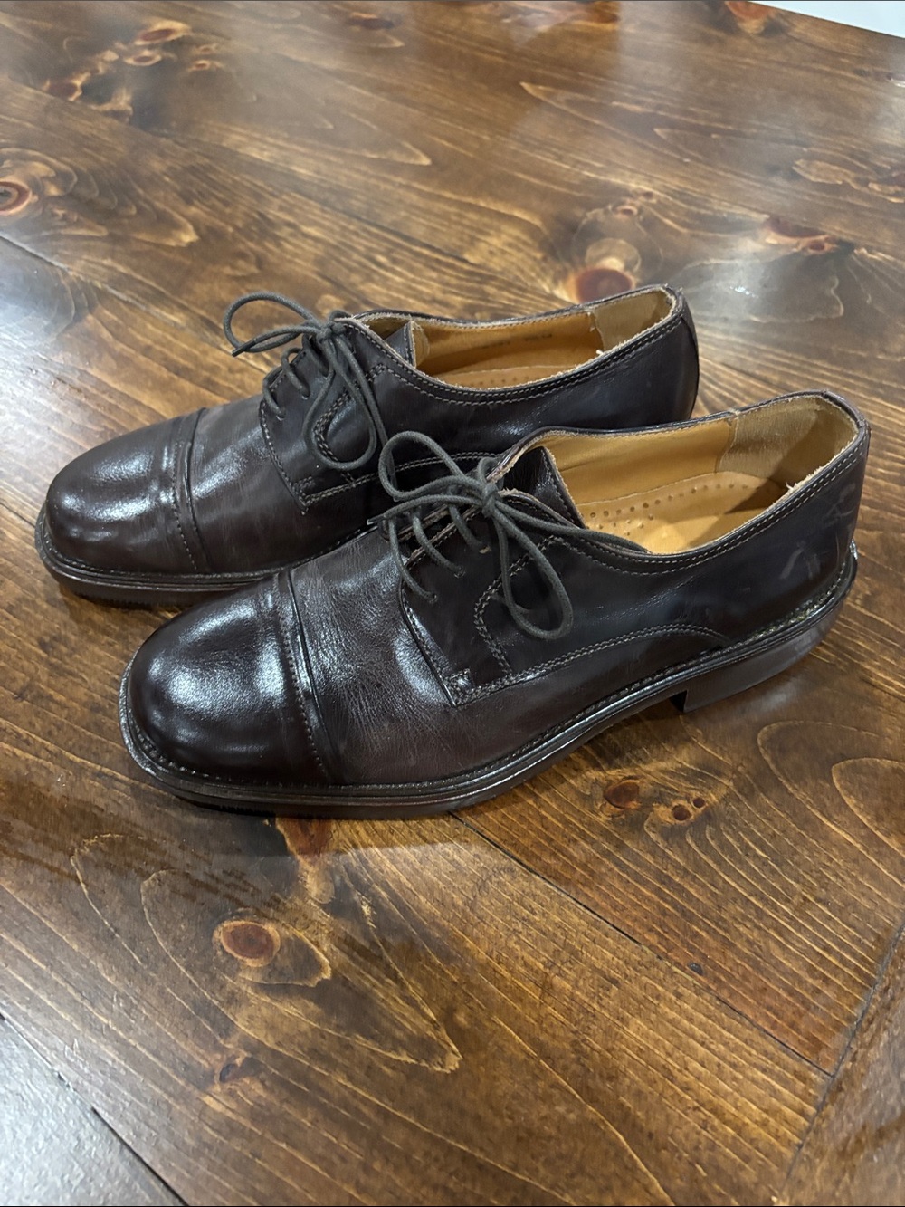 Men's / Boy’s Classic Italian Cap-Toe Leather Dress Shoes - Dark Brown